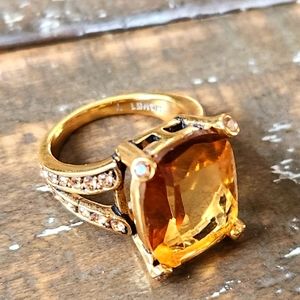 MONET Vintage Ring Size 6.5 -7 Amber Topaz Color Crystal